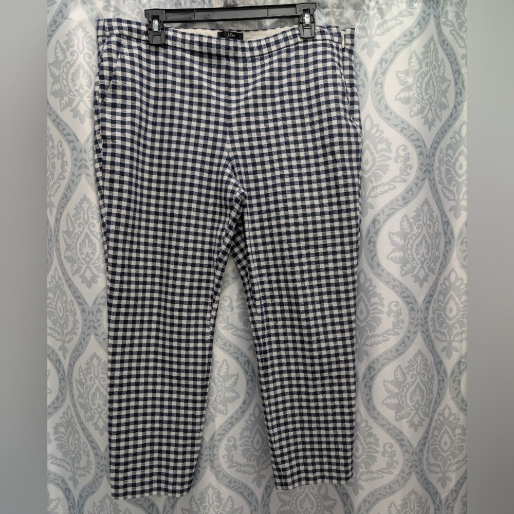 J. Crew Navy and White Gingham Pant